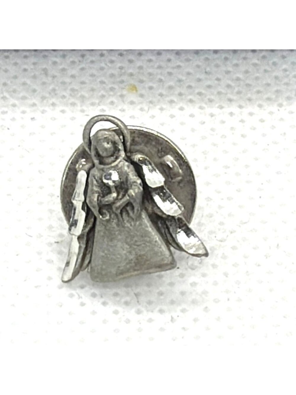 Guardian Angel Pewter Lapel Pin Religious Nurturing Wing Scripture Gift Box VTG